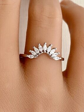 Sterling Silver Marquise Crown Curved Band Stackable Wedding Women’s Ring